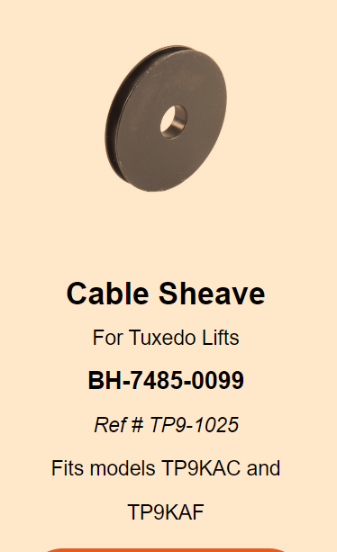 SVI BH-7485-0099 Tuxedo Lift Cable Sheave  TP9-1025